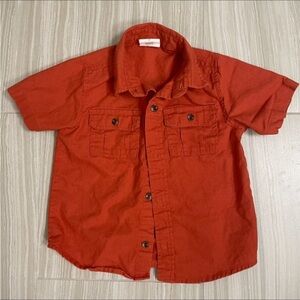 🧡 Crazy 8 Rusty Orange Short Sleeve Linen-Cotton Button-Up Shirt – Size 3T 👕✨